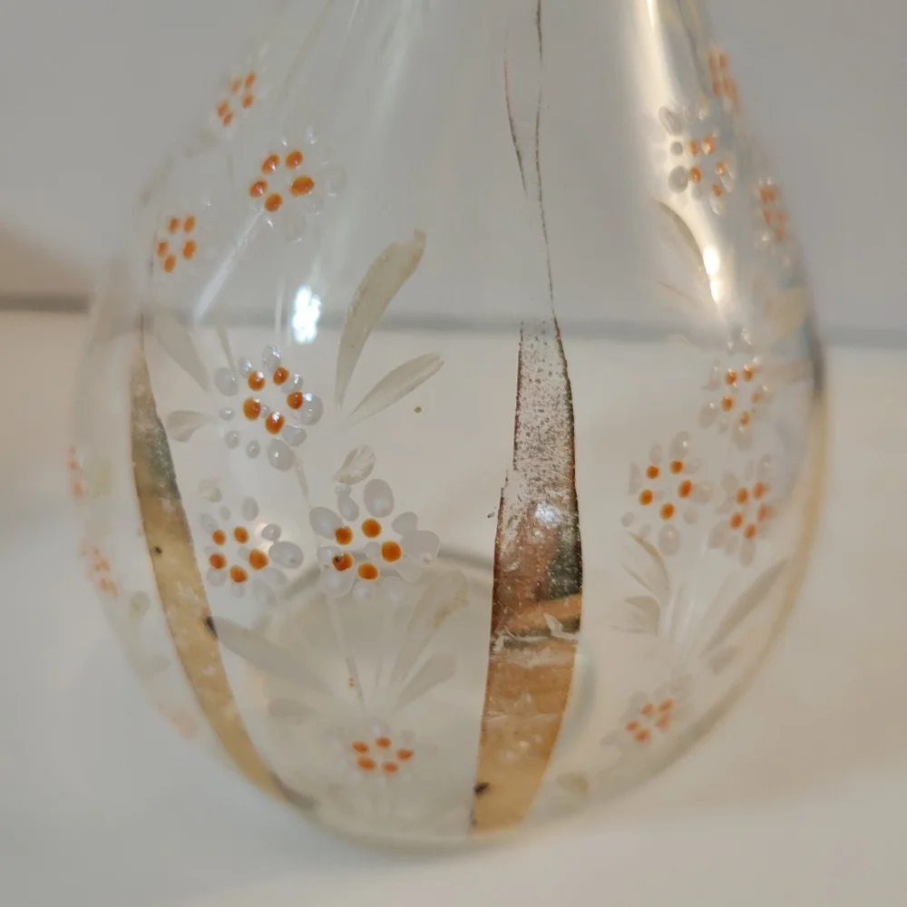 Vintage Enameled Painted Decanter Floral